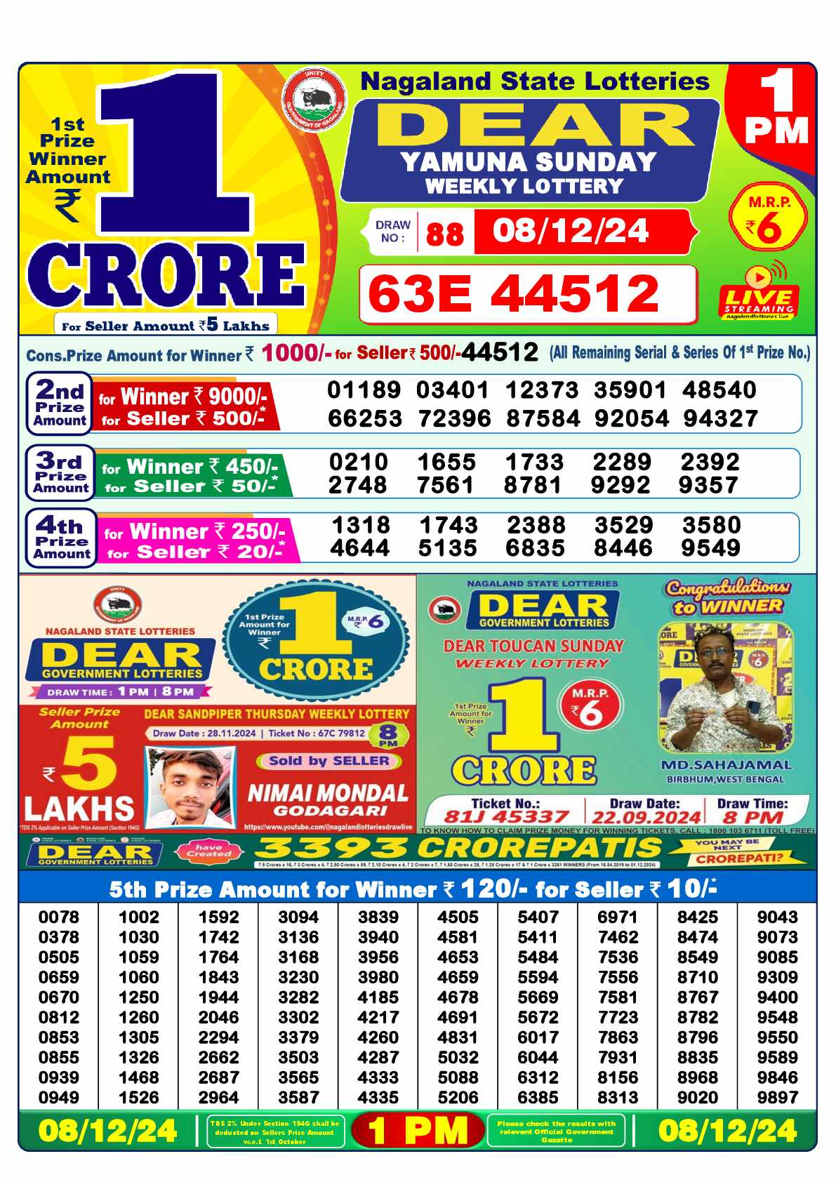 Lottery Sambad 08.12.24 Dear Lottery 1 PM December 08, 2024