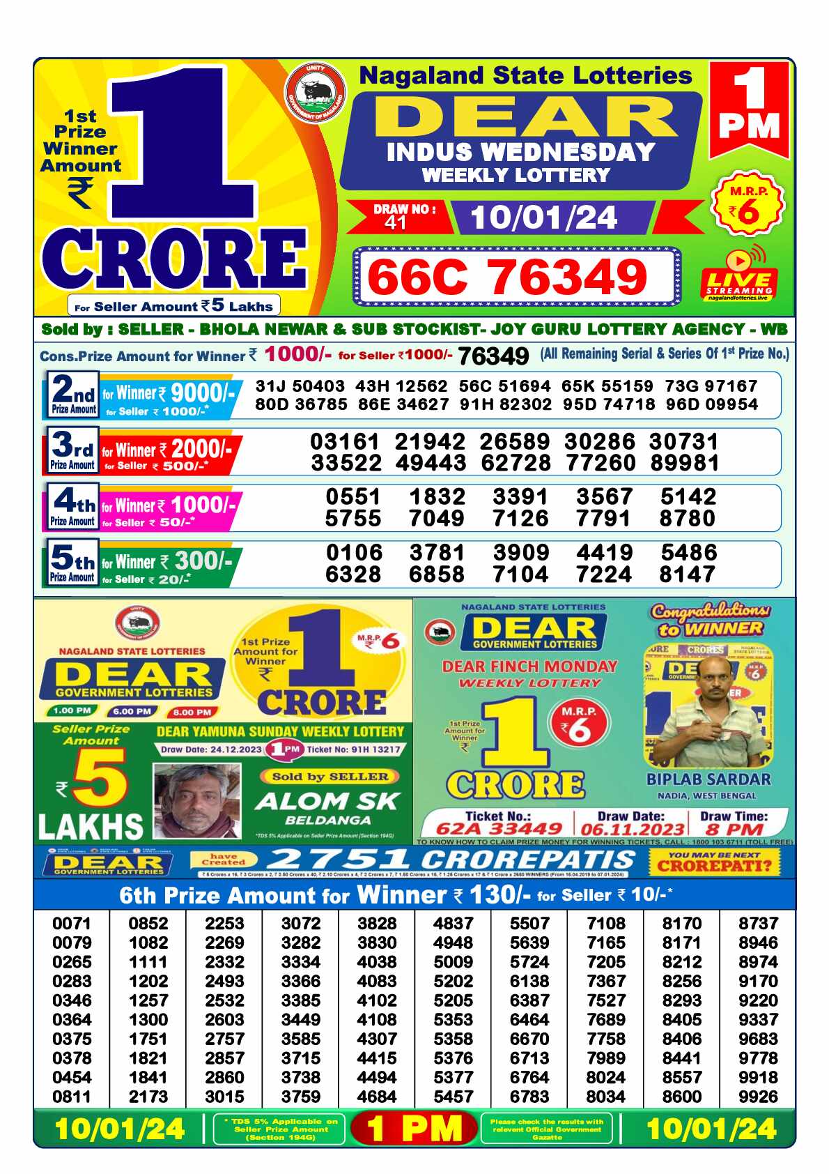 Lottery Sambad 10.01.24 Dear Lottery 1 PM January 10, 2024