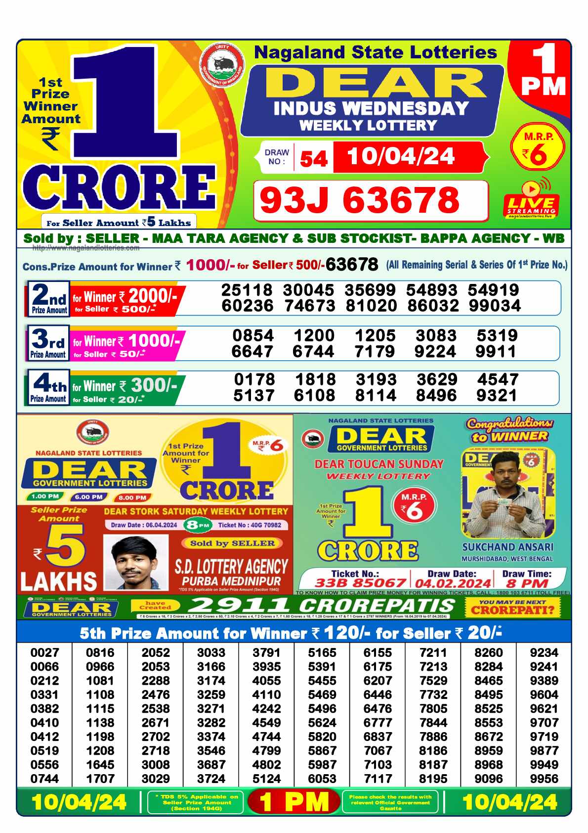 Lottery Sambad 10.04.24 Dear Lottery 1 PM April 10, 2024