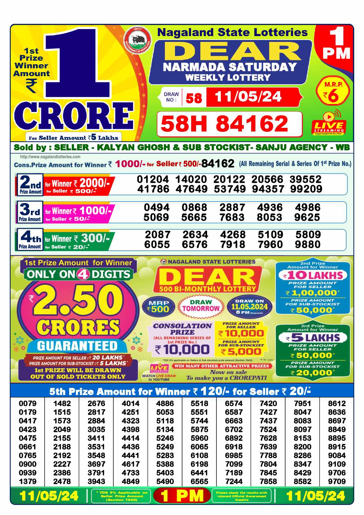 Lottery Sambad 11.05.24 Dear Lottery 1 PM May 11, 2024