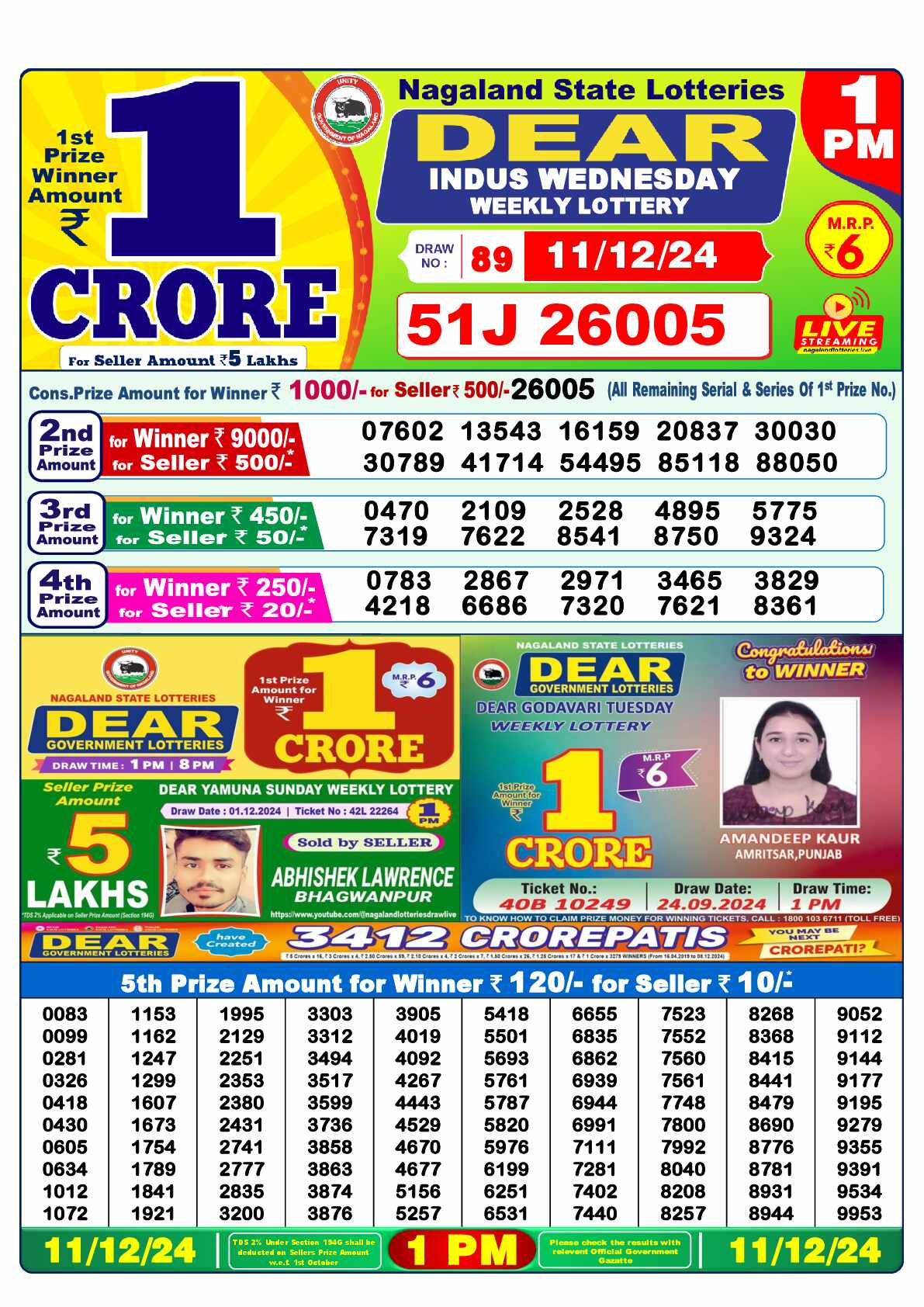 Lottery Sambad 11.12.24 Dear Lottery 1 PM December 11, 2024