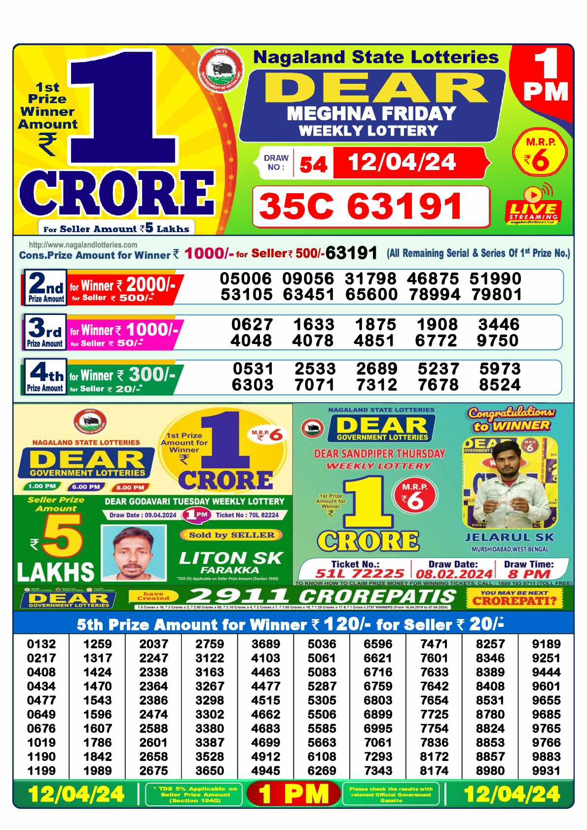 Lottery Sambad 12.04.24 Dear Lottery 1 PM April 12, 2024