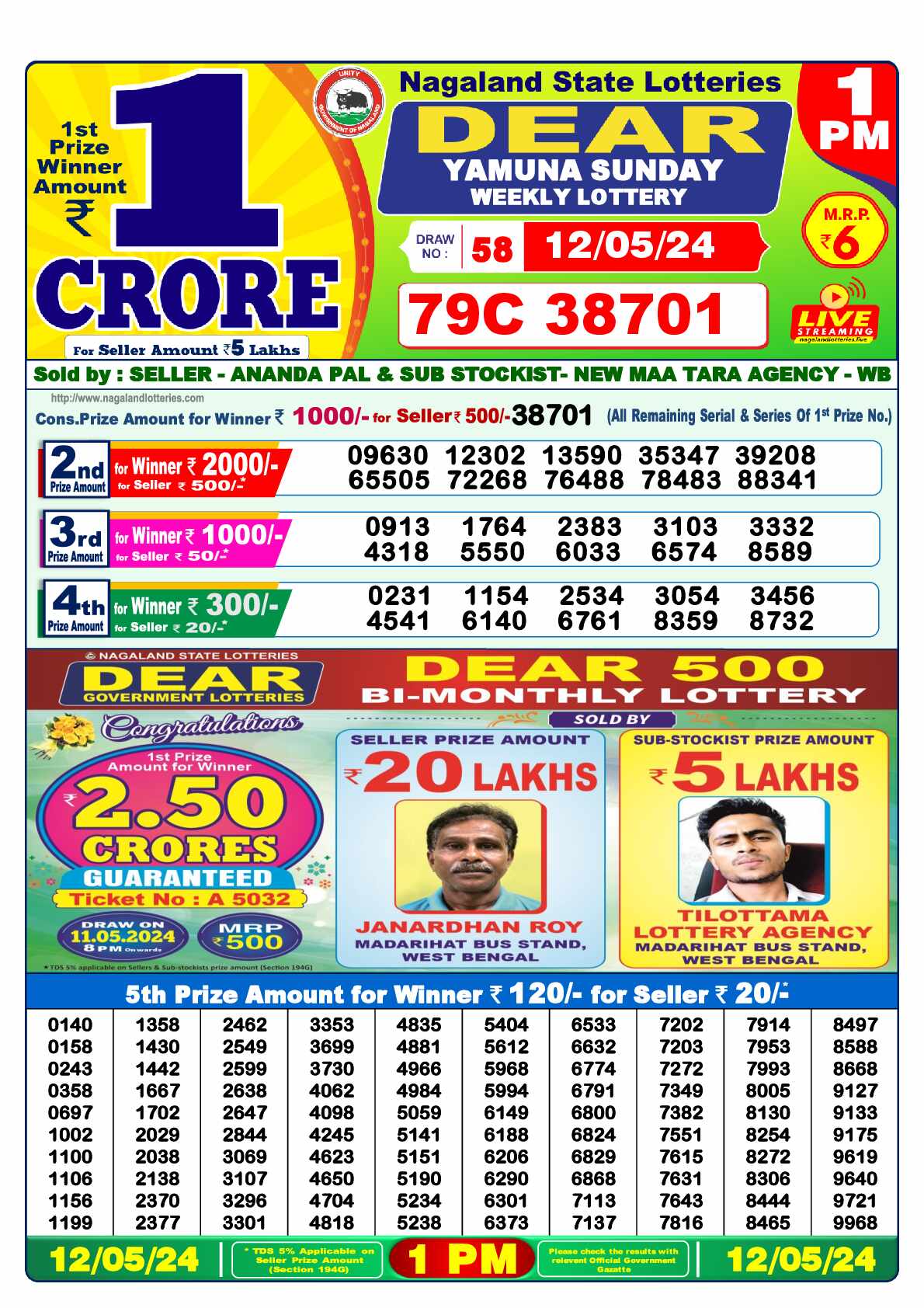 Lottery Sambad 12.05.24 Dear Lottery 1 PM May 12, 2024