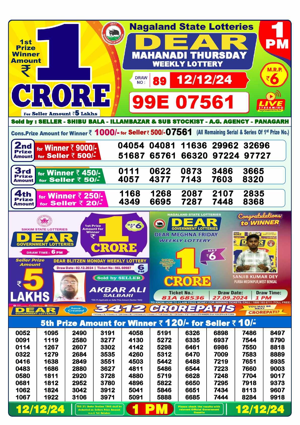 Lottery Sambad 12.12.24 Dear Lottery 1 PM December 12, 2024