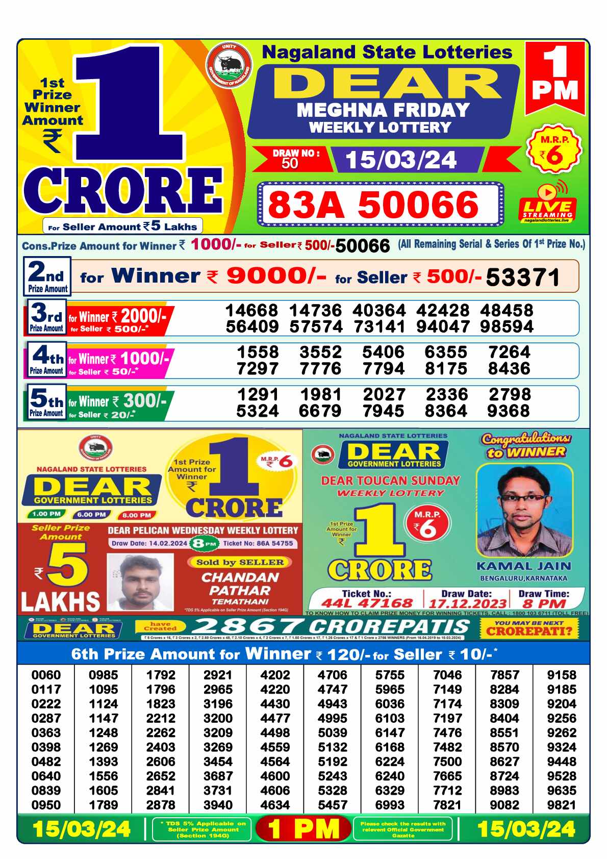 Lottery Sambad 15.03.24 Dear Lottery 1 PM March 15, 2024