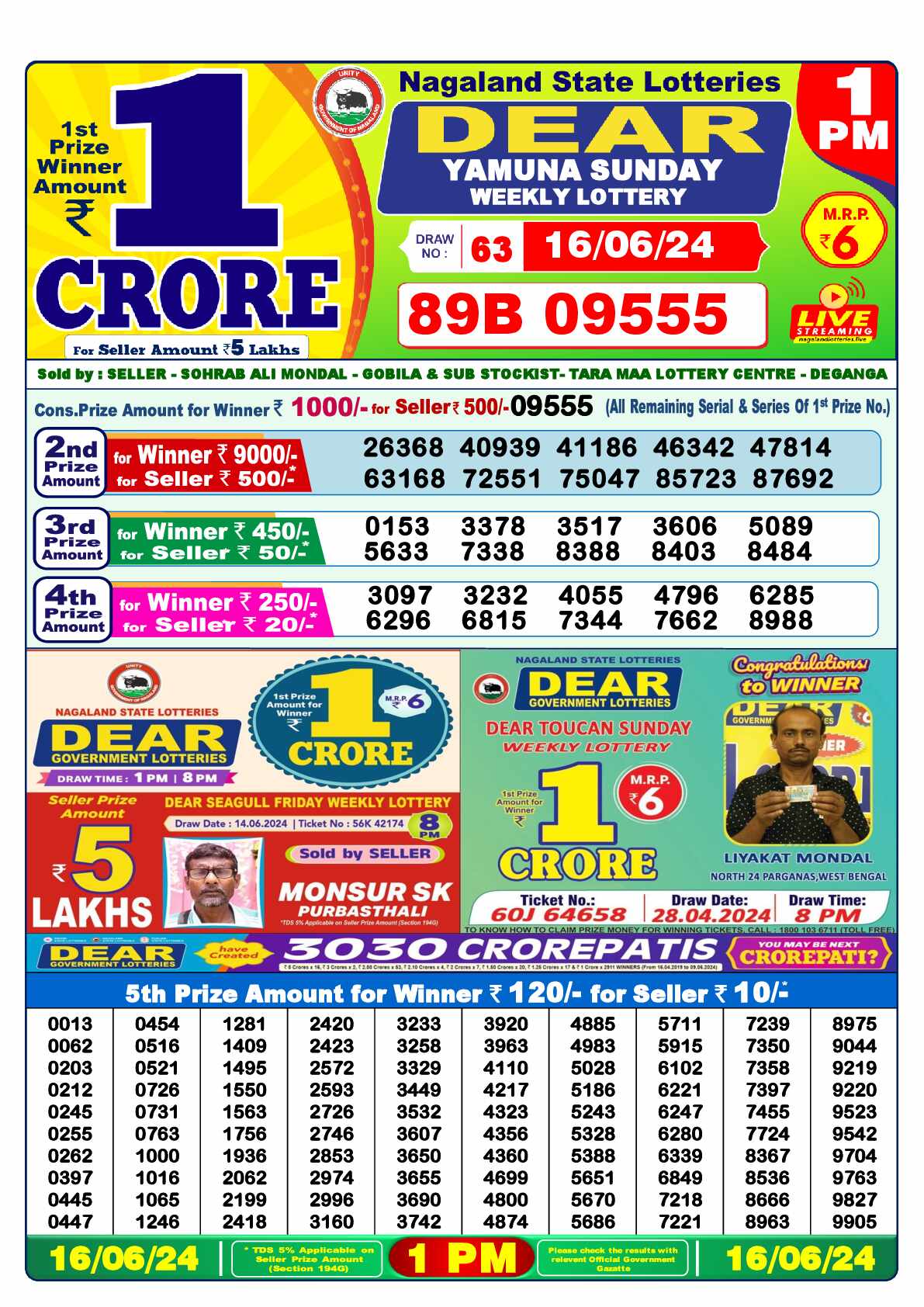 Lottery Sambad 16.06.24 Dear Lottery 1 PM June 16, 2024