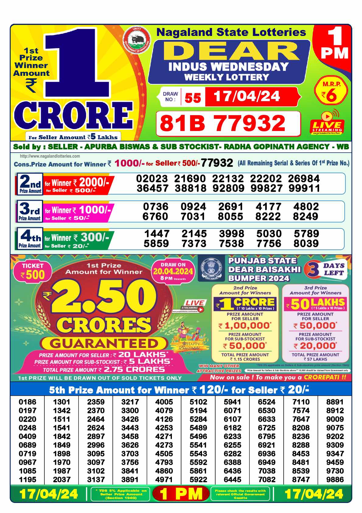 Lottery Sambad 17.04.24 Dear Lottery 1 PM April 17, 2024