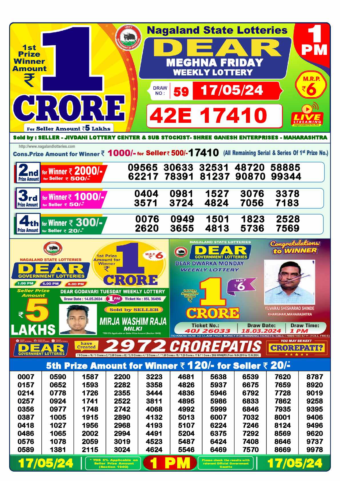 Lottery Sambad 17.05.24 Dear Lottery 1 PM May 17, 2024