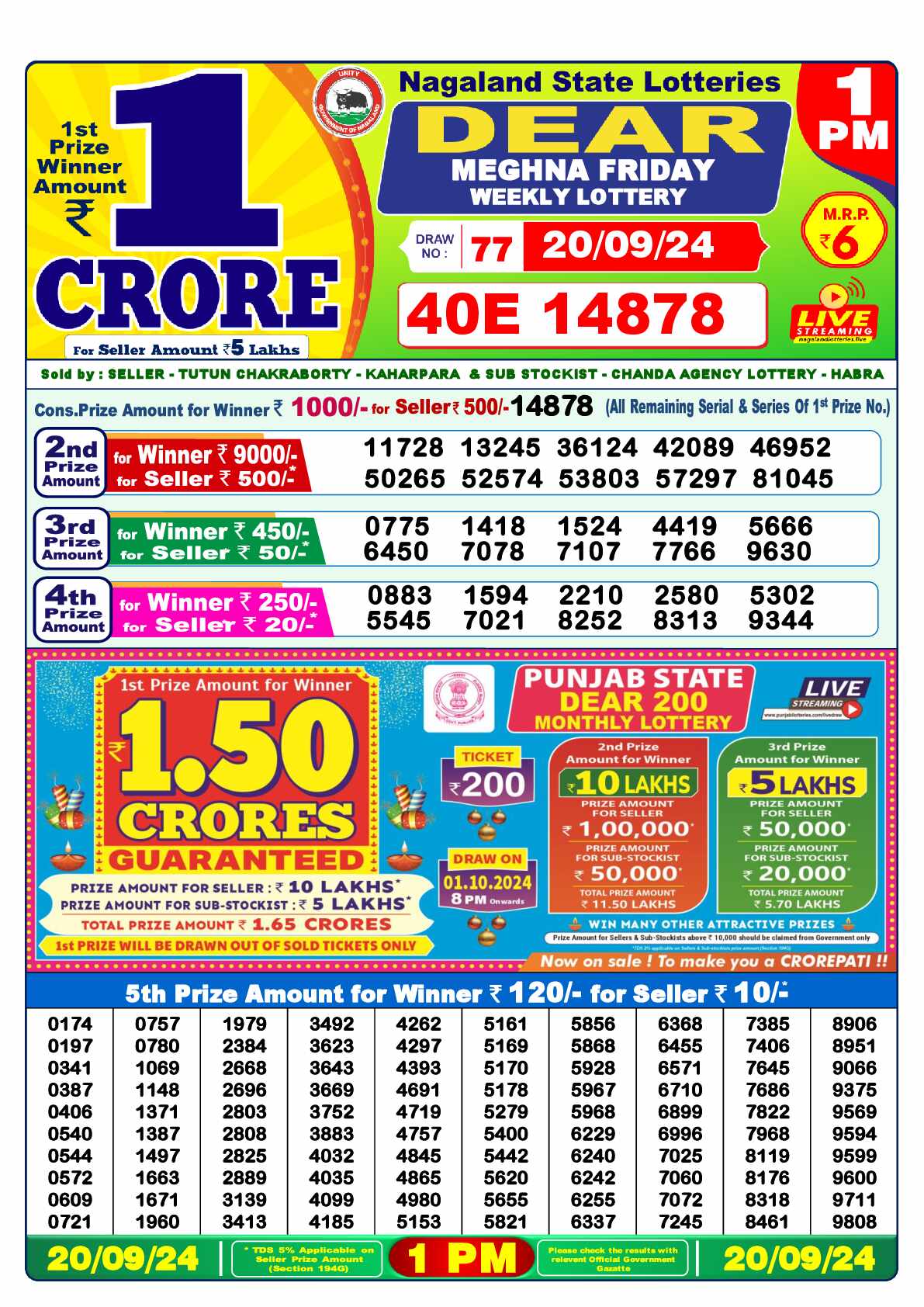 Lottery Sambad 20.09.24 Dear Lottery 1 PM September 20, 2024