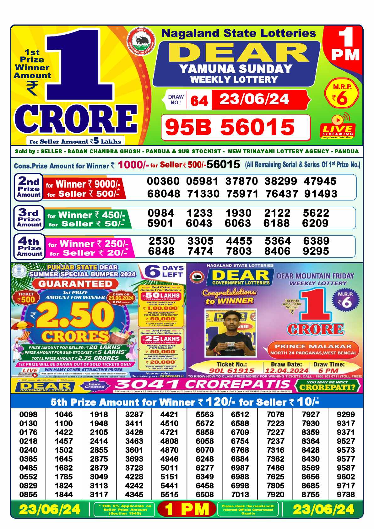 Lottery Sambad 23.06.24 Dear Lottery 1 PM June 23, 2024