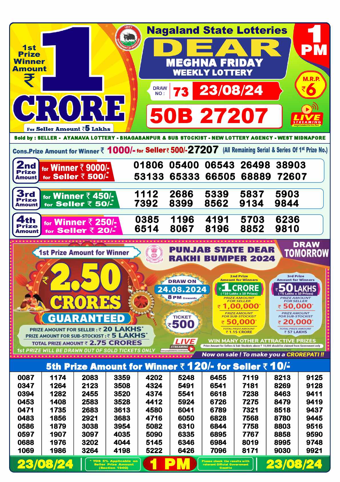 Lottery Sambad 23.08.24 Dear Lottery 1 PM August 23, 2024