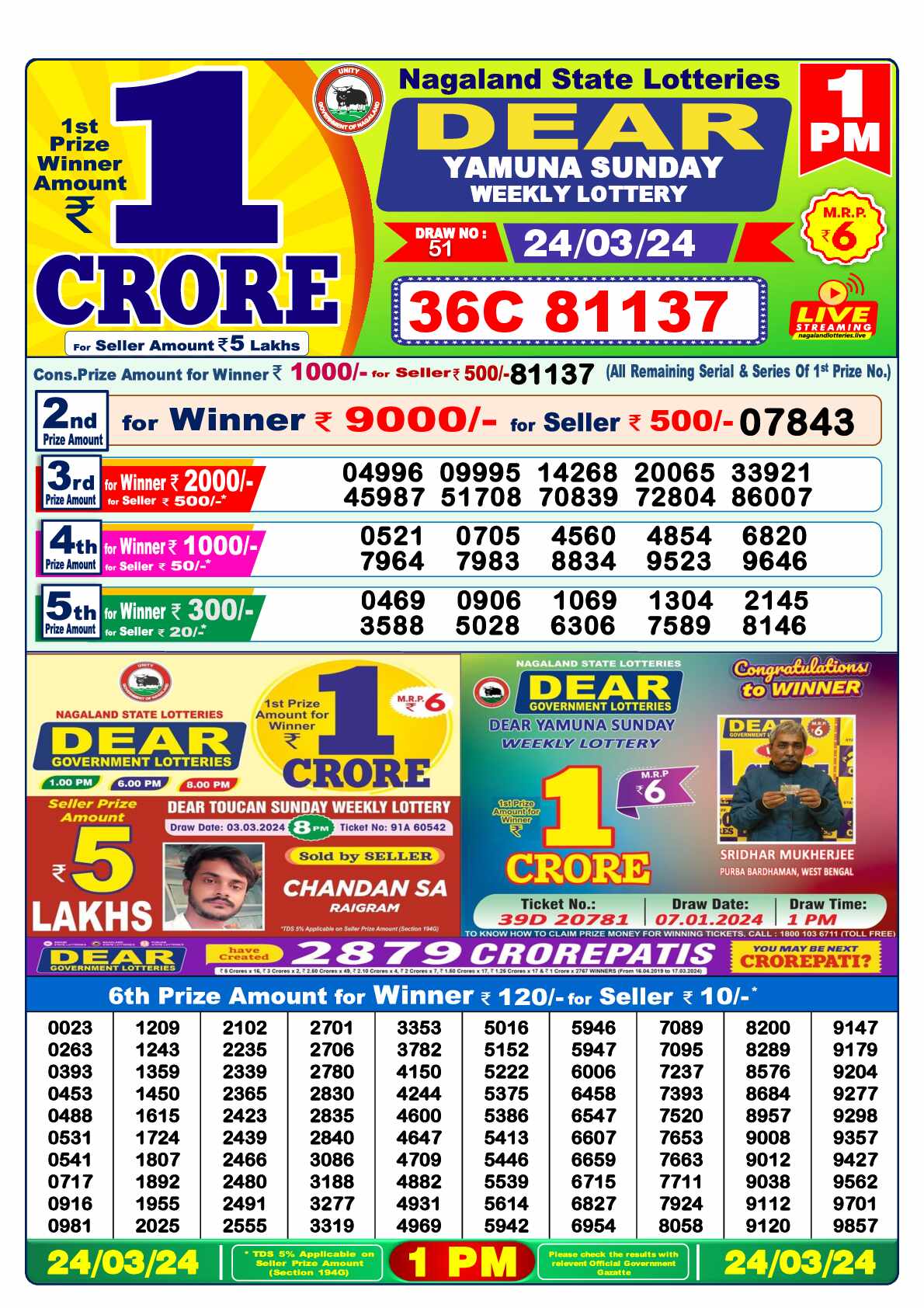 Lottery Sambad 24.03.24 Dear Lottery 1 PM March 24, 2024