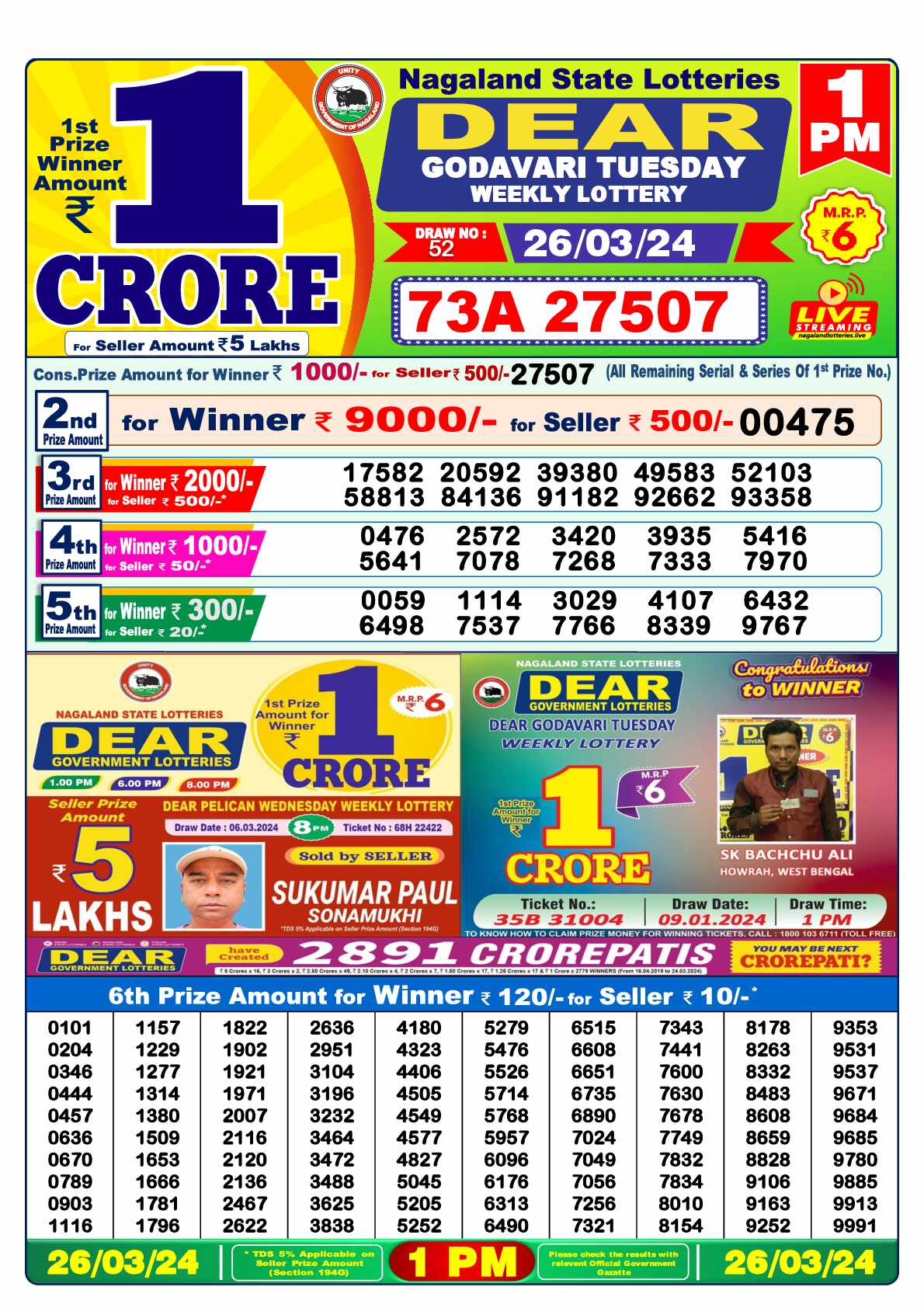 Lottery Sambad 26.03.24 Dear Lottery 1 PM March 26, 2024