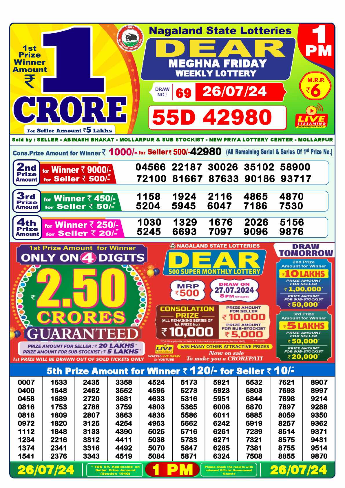 Lottery Sambad 26.07.24 Dear Lottery 1 PM July 26, 2024