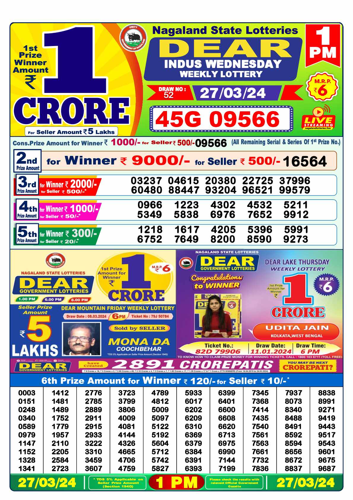 Lottery Sambad 27.03.24 Dear Lottery 1 PM March 27, 2024