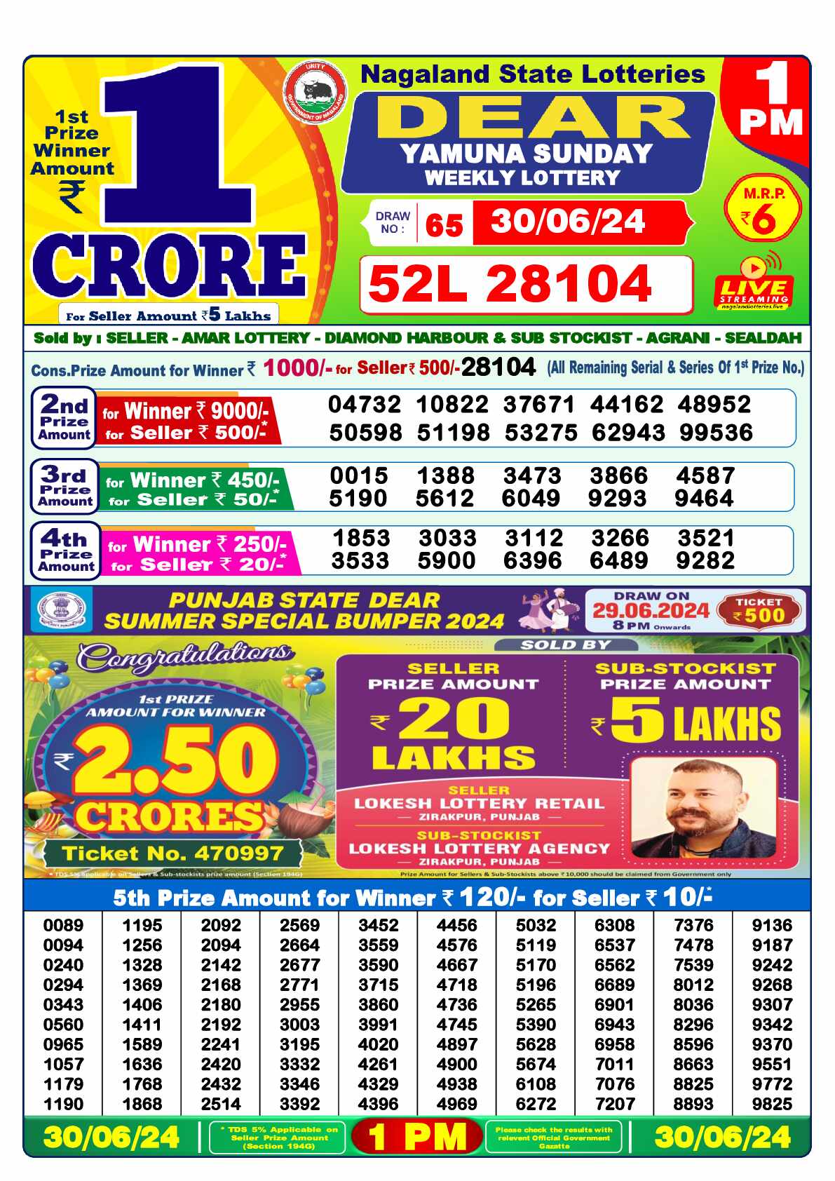 Lottery Sambad 30.06.24 Dear Lottery 1 PM June 30, 2024