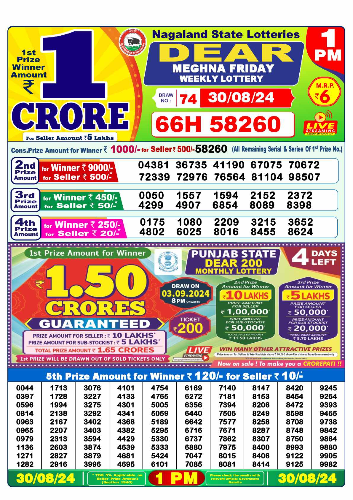 Lottery Sambad 30.08.24 Dear Lottery 1 PM August 30, 2024