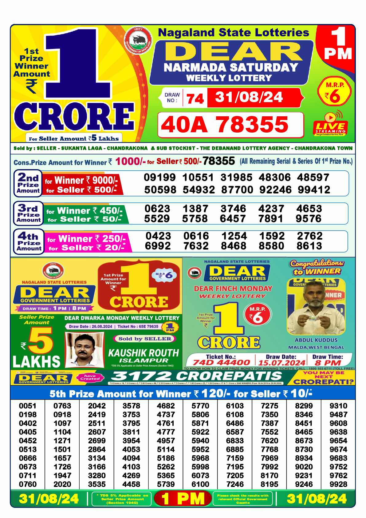 Lottery Sambad 31.08.24 Dear Lottery 1 PM August 31, 2024