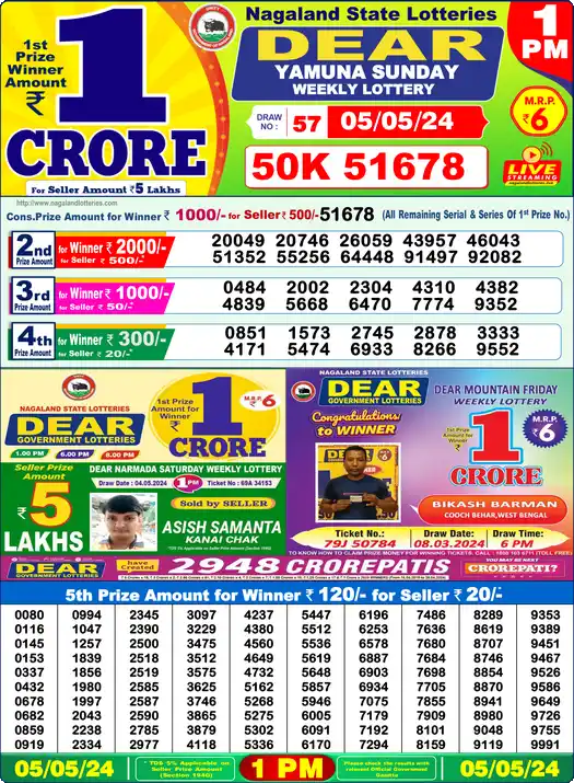 Lottery Sambad 05.05.24 Dear Lottery 1 PM May 05, 2024