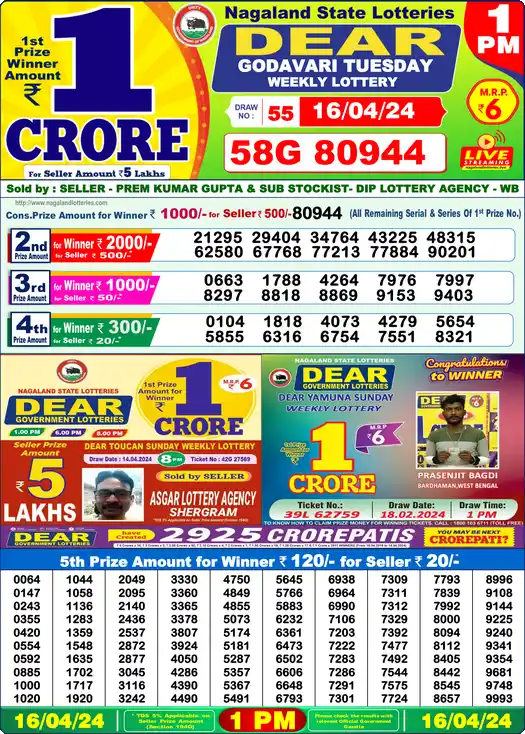 Lottery Sambad 16.04.24 Dear Lottery 1 PM April 16, 2024