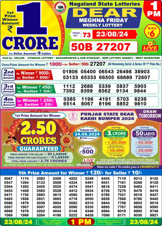 Lottery Sambad 23.08.24 Dear Lottery 1 PM August 23, 2024