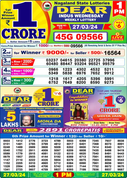 Lottery Sambad 27.03.24 Dear Lottery 1 PM March 27, 2024