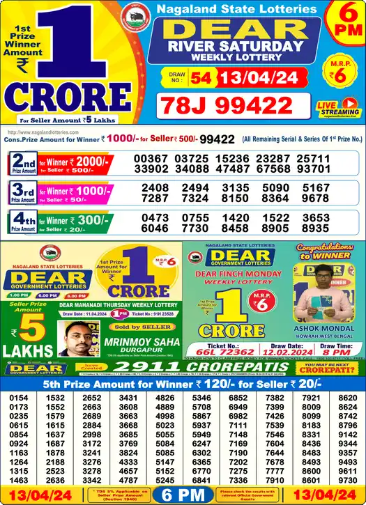 Lottery Sambad 13.04.24 Dear Lottery 6 PM April 13, 2024