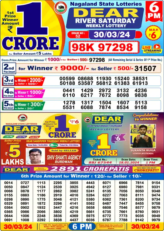 Lottery Sambad 30.03.24 Dear Lottery 6 PM March 30, 2024