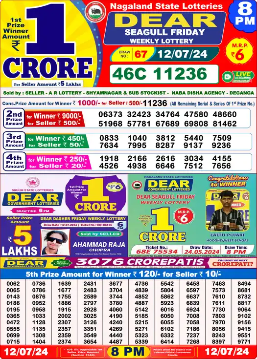 Lottery Sambad 12.07.24 Dear Lottery 8 PM July 12, 2024