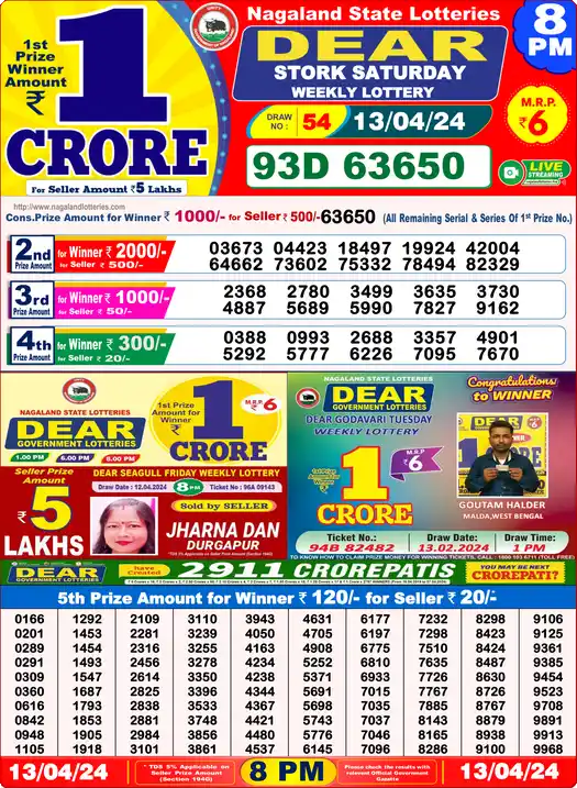 Lottery Sambad 13.04.24 Dear Lottery 8 PM April 13, 2024