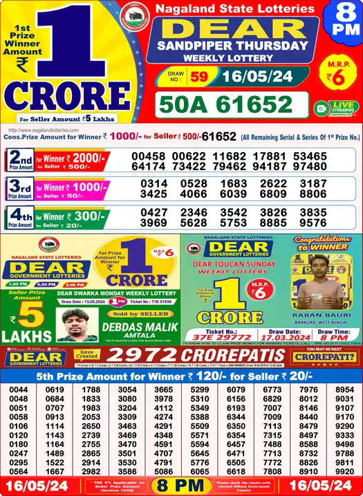 Lottery Sambad 16.05.24 Dear Lottery 8 PM May 16, 2024