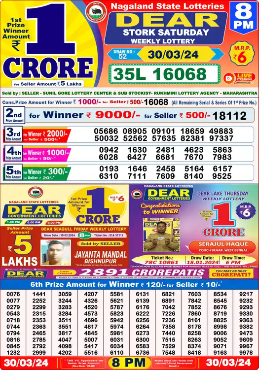 Lottery Sambad 30.03.24 Dear Lottery 8 PM March 30, 2024