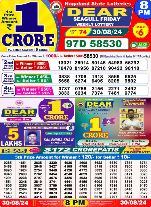 Lottery Sambad 30.08.24 Dear Lottery 8 PM August 30, 2024
