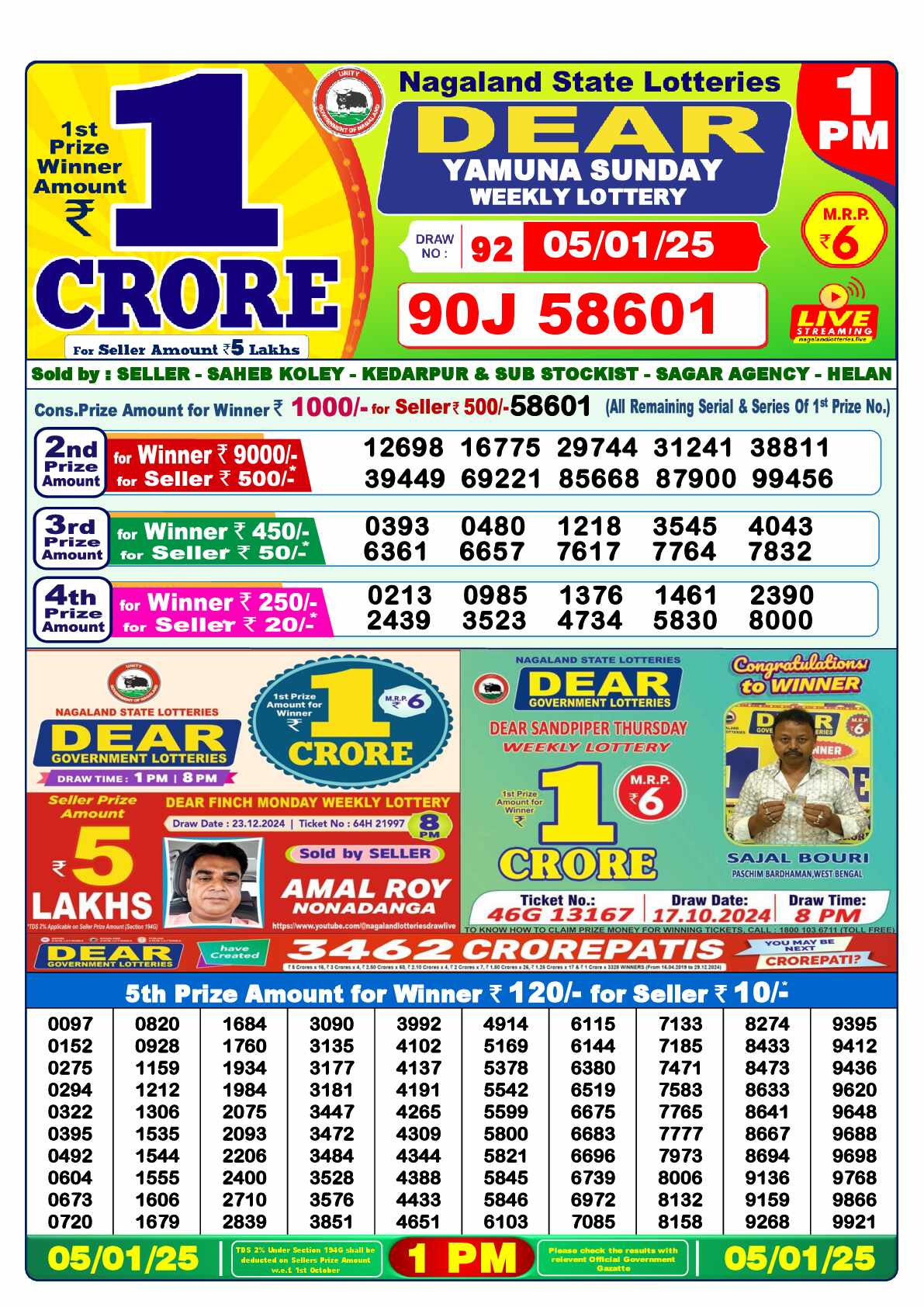 Lottery Sambad 05.01.25 Dear Lottery 1 PM January 05, 2025