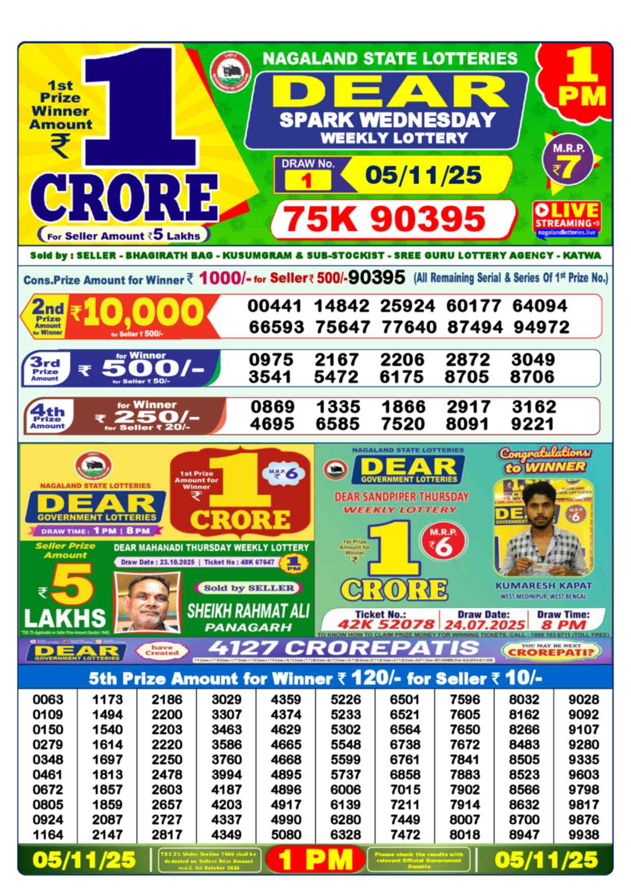 Lottery Sambad 05.11.25 Dear Lottery 1 PM November 05, 2025