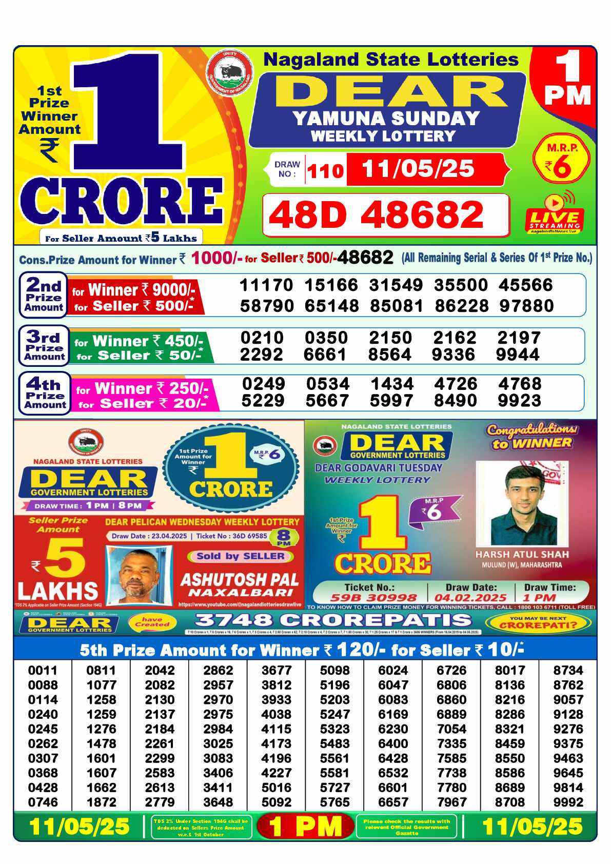 Lottery Sambad 11.05.25 Dear Lottery 1 PM May 11, 2025