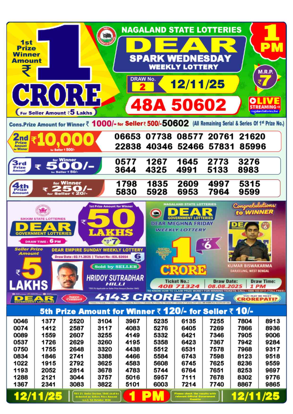 Lottery Sambad 12.11.25 Dear Lottery 1 PM November 12, 2025