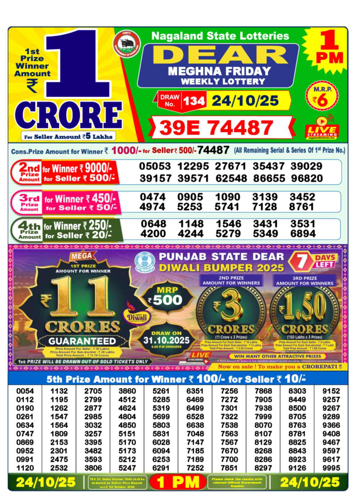 Lottery Sambad 24.10.25 Dear Lottery 1 PM October 24, 2025