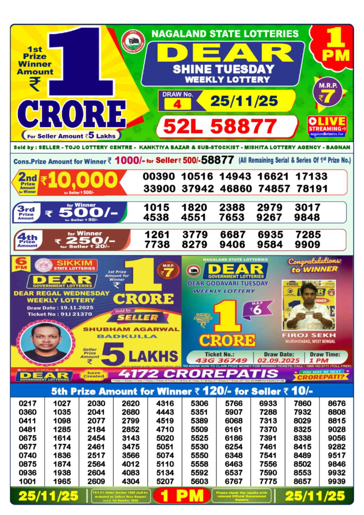 Lottery Sambad 25.11.25 Dear Lottery 1 PM November 25, 2025