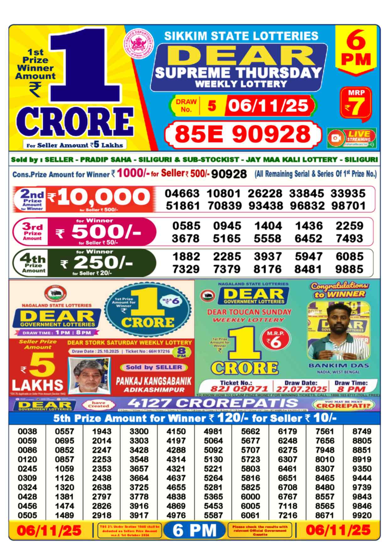 Lottery Sambad 06.11.25 Dear Lottery 6 PM November 06, 2025