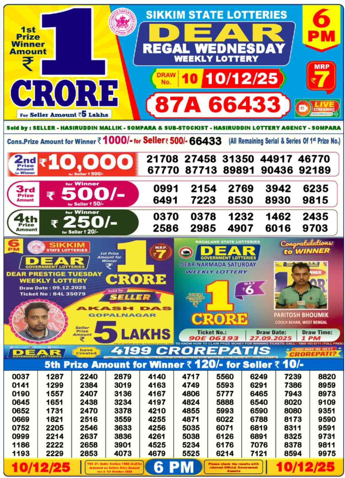 Lottery Sambad 10.12.25 Dear Lottery 6 PM December 10, 2025