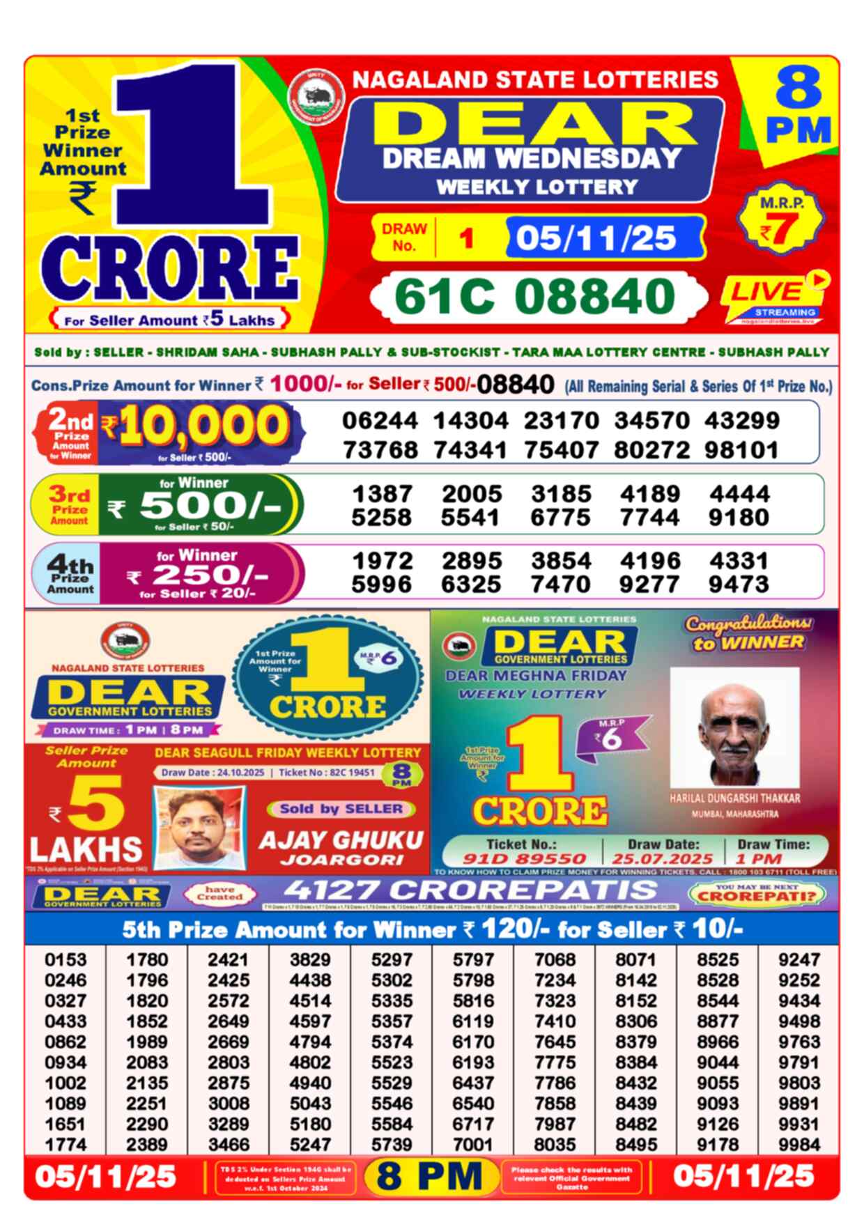 Lottery Sambad 05.11.25 Dear Lottery 8 PM November 05, 2025