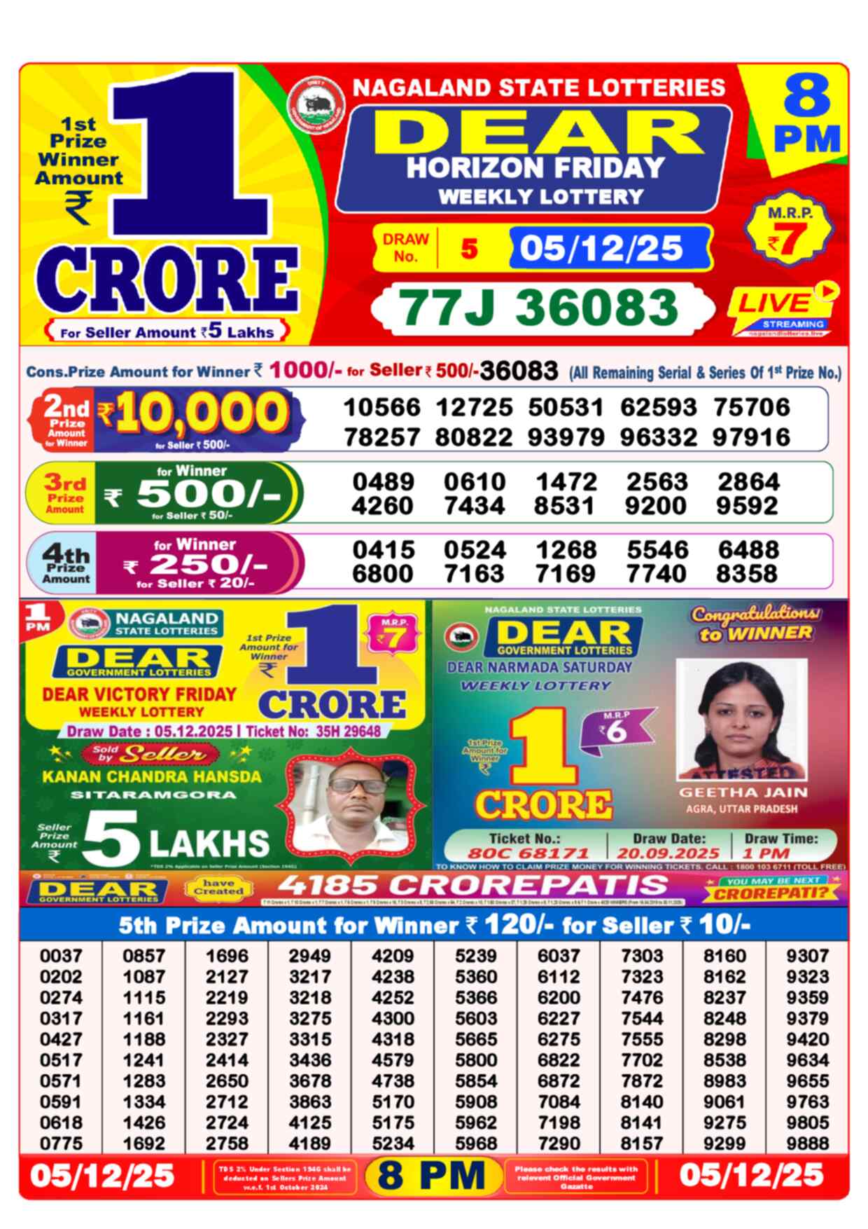 Lottery Sambad 05.12.25 Dear Lottery 8 PM December 05, 2025
