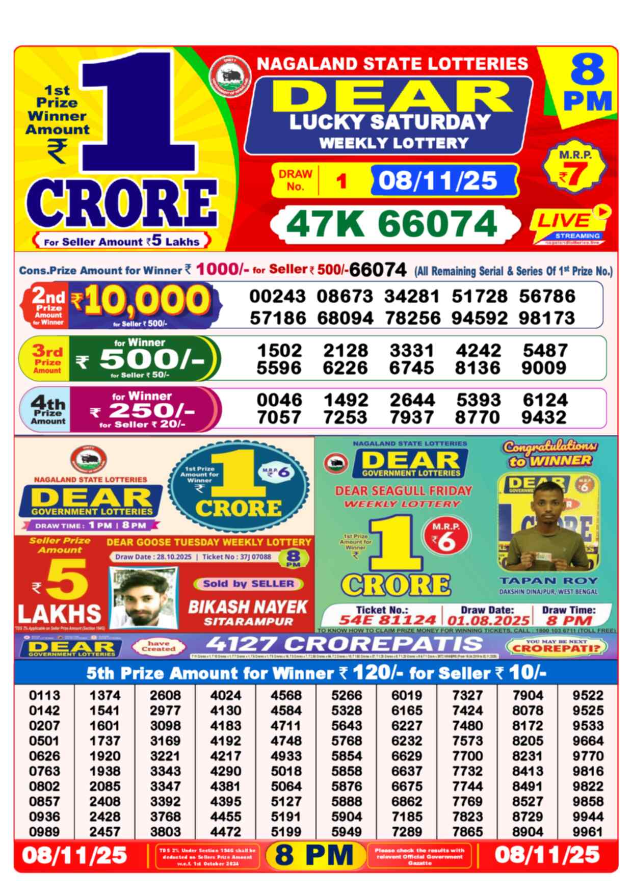 Lottery Sambad 08.11.25 Dear Lottery 8 PM November 08, 2025