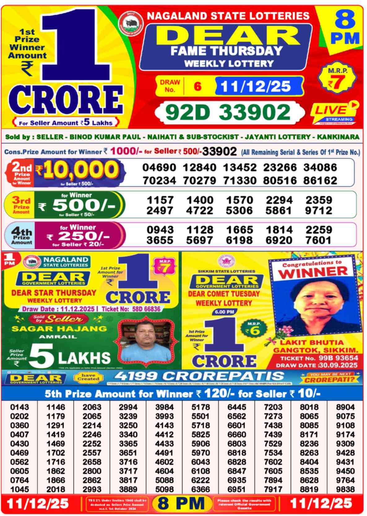 Lottery Sambad 11.12.25 Dear Lottery 8 PM December 11, 2025