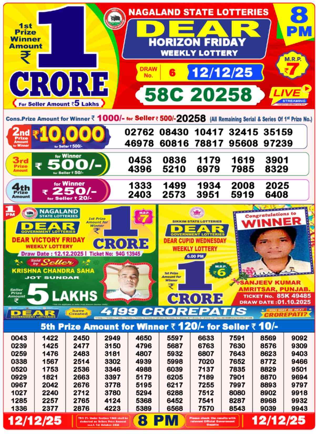 Lottery Sambad 12.12.25 Dear Lottery 8 PM December 12, 2025