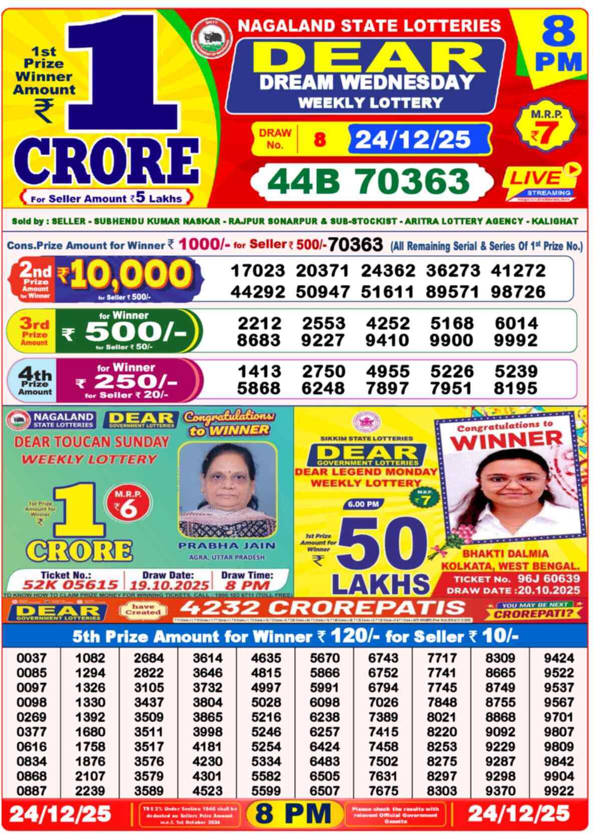 Lottery Sambad 24.12.25 Dear Lottery 8 PM December 24, 2025