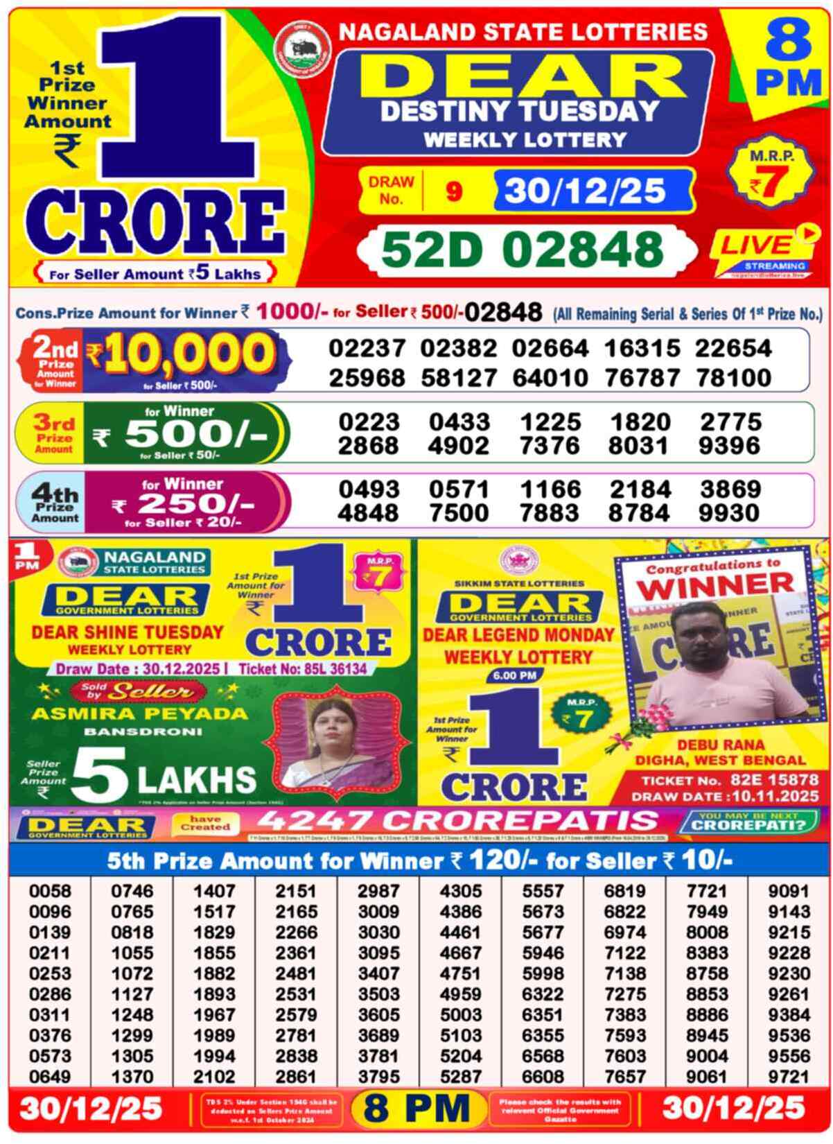 Lottery Sambad 30.12.25 Dear Lottery 8 PM December 30, 2025