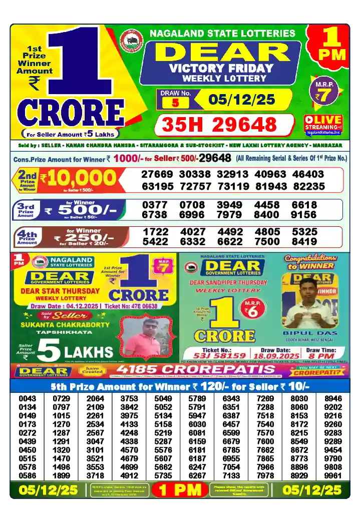 Lottery Sambad 05.12.25 Dear Lottery 1 PM December 05, 2025