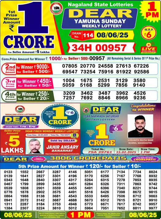 Lottery Sambad 08.06.25 Dear Lottery 1 PM June 08, 2025